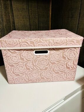 Large Pink Rose Pattern Fabric Storage Box